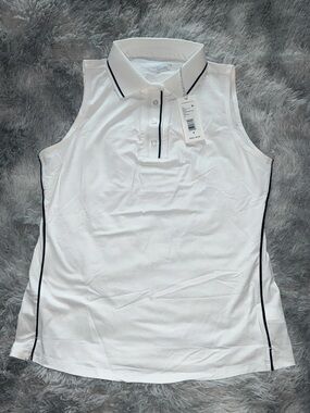 Vineyard Vines White Sleeveless Polo Tank with Navy Trim